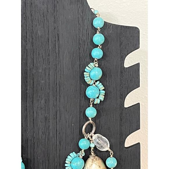 Chico’s Turquoise Statement Necklace Boho Southwestern Mixed Bead Silver Tone - Picture 7 of 9